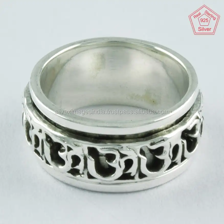 Anillo giratorio de diseño 925 OM, anillo de plata hecho a mano, proveedor de anillo Spinner de plata esterlina India
