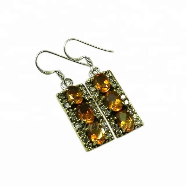New 925 Beautiful Designer Sterling Silver Citrine CZ Multi Gemstone Earring Wholesaler And Supplier