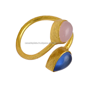 แหวนเงินสเตอร์ลิง925ประดับพลอยคาลซิโดนีสีน้ำเงินทำด้วยมือแหวนชุบทองคลาสสิกแหวนแฟชั่นสำหรับเป็นของขวัญวันครบรอบแต่งงานสำหรับทุกเพศ - Product Image 1