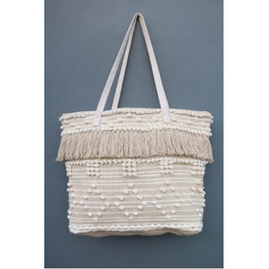 Bolsos Tote Casuales de Tela de Algodón Bohemia Tejida para Mujer con Cierre Abierto, Patrón Geométrico, 20 Pulgadas, Asa Suave - Product Image 1