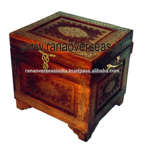 Boîte de rangement de bijoux décoratifs en bois, 15 pièces, avec incrustation en laiton et Design artisanal à la main en forme carrée - Product Image 3