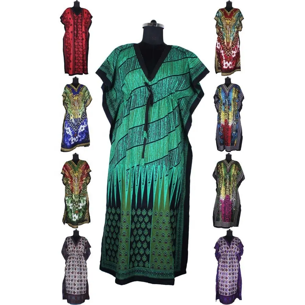 Long Kaftan Dress Design Gedruckte böhmische Damen bekleidung Hersteller von Damen bekleidung Designer Indian Long And Short Kaftan