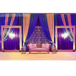Hermosa boda evento de etapa de decoración musulmán Walima etapa telón de fondo de boda de decoración etapa fondo azul cortinas - Product Image 1