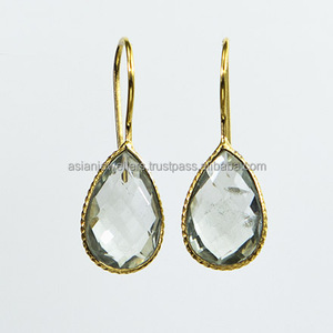 Pendientes de gota de amatista verde con bisel de oro Vermeil, accesorios elegantes para fiesta de boda para regalos - Product Image 1