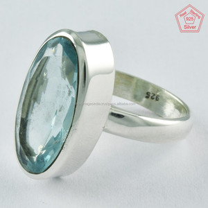 แหวนพลอยโทแพซสีฟ้าสวยสีเงินสเตอริง925เครื่องประดับงานแต่งงาน18K จากโรงงานสำหรับงานหมั้นและงานเลี้ยง - Product Image 3