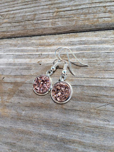 Gold Plated 12mm Agate Stones Champagne Druzy Dangle <b>Fishhook</b> Cabochon Earrings for Wedding Party Exclusive Wedding Party Gifts - Product Image 2