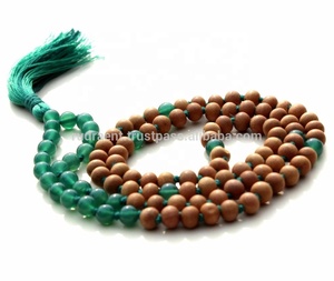 Collar de cuentas de ónix verde con nudo, gemas de Rudraksha, redondas, lisas, 6 Mm, 108, 10122740 - Product Image 3