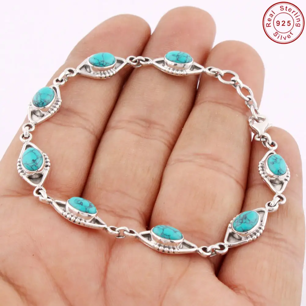 Prominente Turquoise Sieraden Armband Groothandel 925 Sterling Zilveren Sieraden Armband Edelsteen Zilveren Sieraden