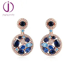 Blue CZ stones earring hoop earrings in gold plated