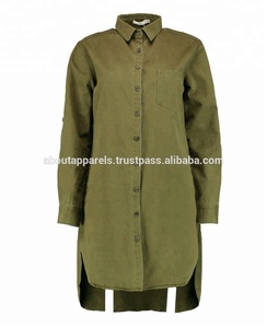 Chemises en denim vert Longline pour femmes, nouveau modèle, tendance et populaire, idéal pour l'été - Product Image 3