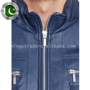 Blouson en cuir bleu homme, de haute qualité, vente en gros, 2021 - Product Image 3