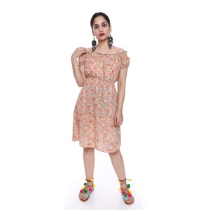 Off-The-Shoulder Floral Print Chiffon Midi Dress With Scallop Hem <b>Boho</b> Style Summer Casual Dress - Product Image 1
