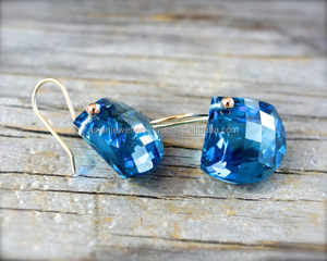 <b>Blue</b> <b>Topaz</b> Quartz Gemstone sterling silver Vermeil Gold fine Cut <b>Earrings</b> - Product Image 3