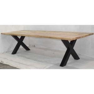 เฟอร์นิเจอร์ห้องรับประทานอาหารพับได้เกรดอุตสาหกรรมทำจากไม้มะม่วงแข็งด้านบนเป็นรูปสี่เหลี่ยมผืนผ้าขาเหล็กเปิดประทุนสำหรับบ้านวิลล่า - Product Image 3