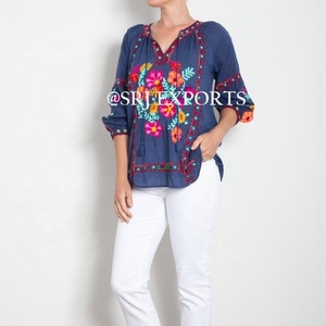 Stunning Aari Embroidered Bohemian V-neck Long Sleeve Blouse Top Beautiful Summer Floral Design Vibrant Colors Lace Decoration - Product Image 5