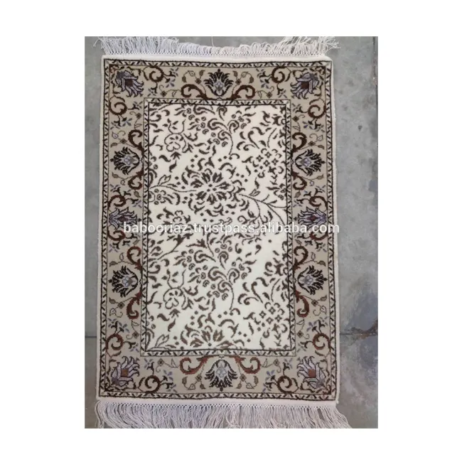 Hand Knotted White/Blue Wool/Art Silk Carpets for Bulk Purchase