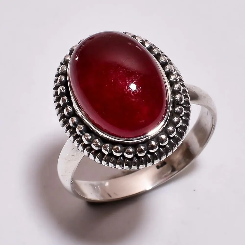 Exquisite Red Jade 925 Sterling Silver Gemstone Ring, Silver Jewelry, Gemstone Silver Jewellery