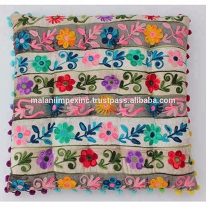 Velvet Car Seat Floor Cushions Removable Back Massage Multicolored <b>Pom</b> <b>Pom</b> Lace Plain Square Style Hand Embroidered Hotel Fabric - Product Image 1
