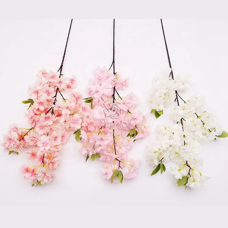 Qihao arranjos de flores, arranjos de flores para decoração de casamento, flor de cereja artificial, 3 ramos