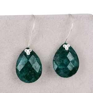 Pear Shape Emerald Gemstone 925 Sterling Silver Earrings - Product Image 2