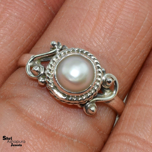 Bague Simple en argent Sterling 925, perle blanche, bijoux uniques, bijoux de mode en argent - Product Image 4