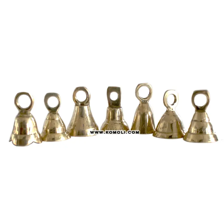 Campanas de latón pequeñas indias, muchos diseños, venta al por mayor, campana de plata dorada