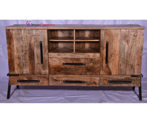 Buffet industriel vintage artisanal avec tiroirs et portes pour salle à manger ou salon - Product Image 1