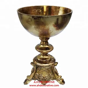 Gold Antique Embossed Tripod Base Metal Flower Bowl Vase for Wedding Table Centerpieces Wholesale Price Planter Vase