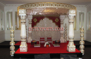 Ensemble de mandap traditionnel en bois pour mariage indien, sculpté à la main, en fibre dorée, mandap de mariage traditionnel indien, installation de mandap de mariage indien aux États-Unis - Product Image 6