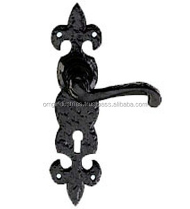 Poignée de porte en fonte robuste serrure à levier poignée rosette antique noire - Product Image 1