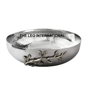 Acier inoxydable Métal Laiton Feuille Forme Ronde Argent Plaqué Bol Aspect De Luxe Servir Des Fruits Toutes Les Collations Bol Décoratif - Product Image 1
