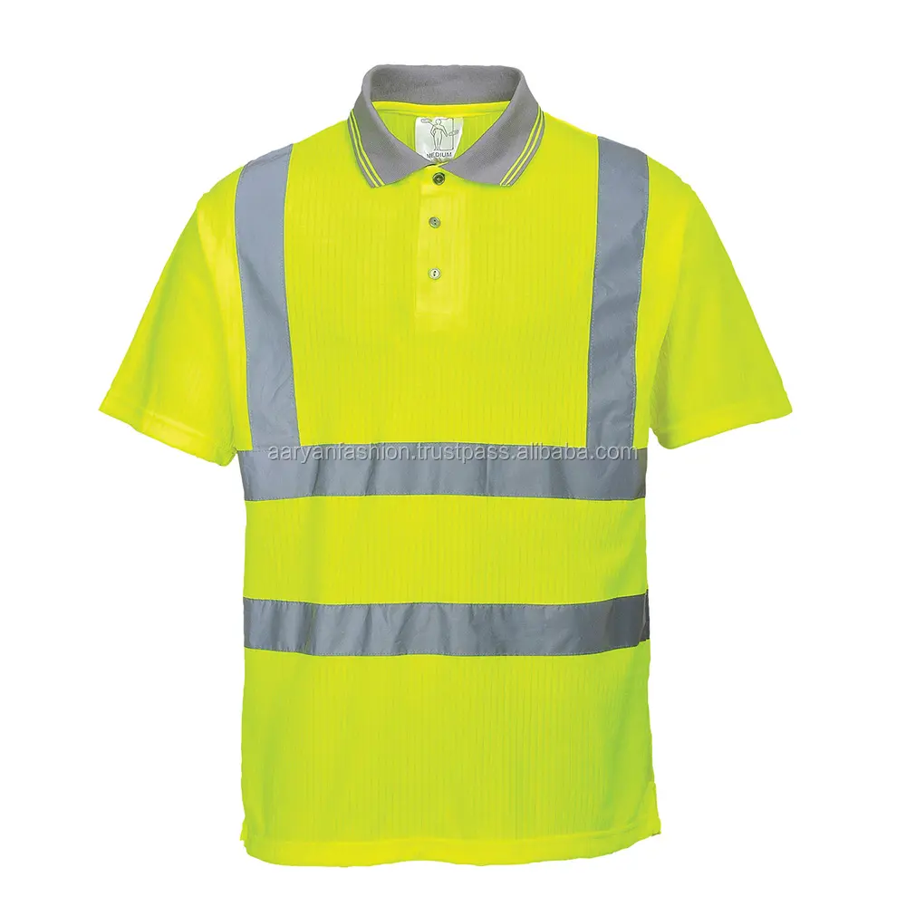 Personalizado camiseta fluo amarelo luvas de trabalho de segurança refletivo de segurança Oi vis camisa pólo