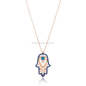 Colgante de Piedra Lapislázuli con Diseño Miniatura de Hamsa y Ojo, Joyería Turca Hecha a Mano en Plata de Ley 925 al por Mayor - Product Image 1