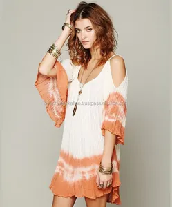 Unique & Fresh Collection of Girl's Wear Rayon Tie Dye Ruffle <b>Dress</b> With Cold Sleeve - Product Image 1