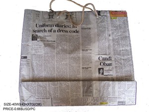 Lowellcraft.com Printed Letter Pattern Recycled Newspaper Foldable Rope Handle Grocery Shopping <b>Bag</b> - Product Image 2
