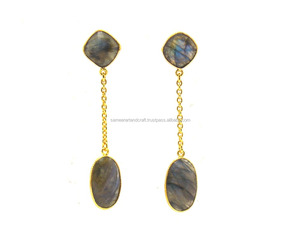Gema labradorita Natural, joyería chapada en oro, regalo hecho a mano, conjunto de pendientes de moda - Product Image 3