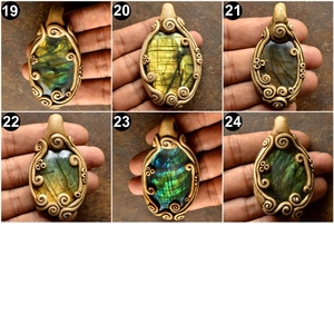Collier avec pendentif en labradorite naturelle en gros, pierre précieuse en argile polymère feu doré pour les mariages, formes variées, pendentif bohème - Product Image 5