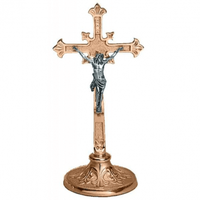 Croix Processionale en Laiton Poli Or de 60 pouces / Crucifix sur Pied - Art Religieux de Collection Brassworld India Fabriqué en Inde