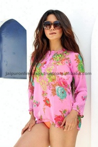 Tunique/blouse ample en mousseline de soie, imprimée pour femme, mode été - Product Image 3