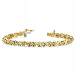 CrissCross élégant 14K or véritable diamant rond Bracelet bracelets à la mode pour fiançailles anniversaire de mariage ou cadeau de fête - Product Image 1