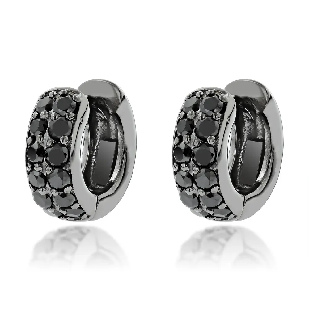 Pendientes de aro Huggie de diamante negro de 1,00 quilates, aretes de oro de 14k