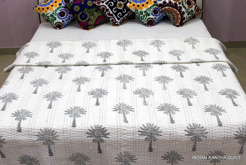 Colcha India Con Estampado De Bloques Kantha, Tamaño Queen, Manta Kantha Bedspreas Kantha Edredón De Algodón