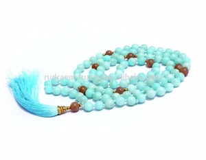 Collier Mala en pierre naturelle de 6 mm, chakra Japamala, amazonite, lisse, 108 perles, fait à la main, noué, chapelet, cadeau religieux hindou - Product Image 1