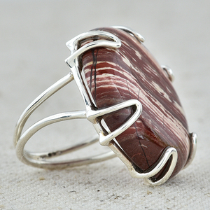 Anillo de Boda Clásico con Bisel de Plata de Ley 925 y Gema de Jaspe Redonda para Mujer, Regalo para Fiesta - Product Image 3