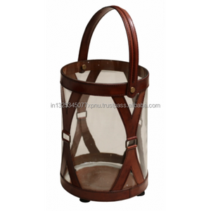 Wooden Hurricane <b>Lantern</b> With Silver Metal Handle - Product Image 4