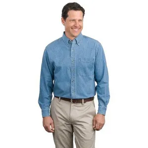 Port Authority Men's Long Sleeve Denim Shirt - 100% cotton, left chest pocket, back pleat and comes with your logo