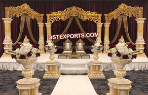 Escenario abierto dorado para boda, pilares iluminados LED, decoración exquisita de escenario abierto - Product Image 3