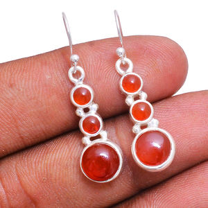 Cab Round Carnelian 925 Sterling Silver Three Stone Hook Pendientes colgantes Joyería para mujeres, mayorista Fabricación Casa De Plata - Product Image 3