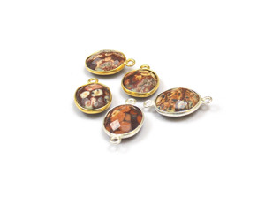 Connecteur de lunette à facettes à double bélière de forme ovale plaqué or Jasper Gemstone Findings Brass Material for Jewelry Making - Product Image 3