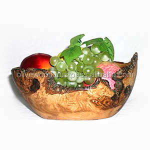 Cuenco para servir tallado en madera de olivo ecológico moderno, plato de fruta de 25cm de diámetro, cuenco de arroz para cena, fiesta, boda - Product Image 1
